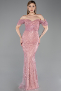 Robe De Soirée Perlé Longue Poudre ABU5557