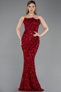 Robe De Soirée Squameuse Longue Rouge Bordeaux ABU5701
