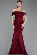 Robe De Soirée Dantelle Longue Rouge Bordeaux ABU5609