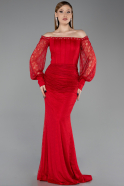 Robe Queue De Poisson Dantelle Longue Rouge ABU5890