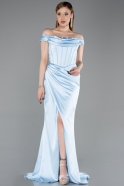 Robe De Soirée Satin Longue Bleu clair ABU5976