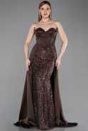 Robe de Soirée Longue Satin Brun ABU6193