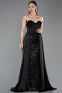 Robe de Soirée Longue Satin Noir ABU6193