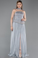 Robe De Soirée Mousseline Longue Anthracite ABU5786