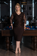 Robe De Invitation Grande Taille Midi Squameuse Brun ABK2631