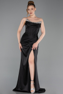 Robe de Soirée Longue Satin Noir ABU6200