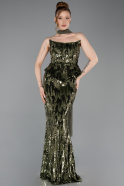 Robe de Soirée Longue Squameuse Kaki ABU6202
