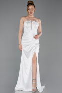 Robe De Soirée Satin Longue Blanc ABU5923