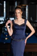 Robe Queue de Poisson Longue Satin Bleu Marine ABU6155