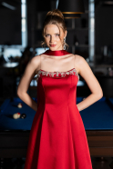 Robe de Soirée Longue Satin Rouge Bordeaux ABU6156