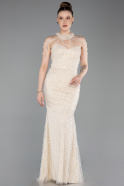 Robe De Soirée Perlé Longue Beige ABU6073