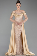 Robe De Soirée Grande Taille Perlé Longue Or ABU6093
