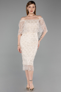 Robe de Cérémonie Midi Perlé Beige ABK2634