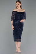 Robe de Cérémonie Midi Perlé Bleu Marine ABK2634