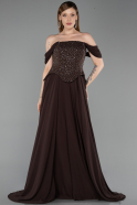 Robe de Soirée Longue Mousseline Brun ABU6221