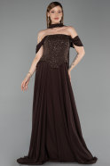 Robe Grande Taille Longue Mousseline Brun ABU6247
