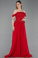 Robe de Soirée Longue Mousseline Rouge ABU6221