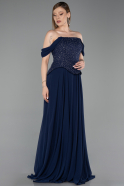 Robe de Soirée Longue Mousseline Bleu Marine ABU6221
