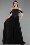 Robe de Soirée Longue Mousseline Noir ABU6221