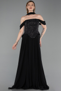 Robe Grande Taille Longue Mousseline Noir ABU6247