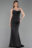 Robe Queue de Poisson Longue Satin Noir ABU6222