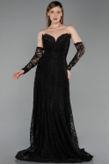 Robe de Soirée Longue Dantelle Noir ABU6229