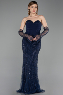 Robe de Soirée Longue Perlé Bleu Marine ABU6232