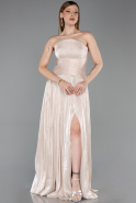 Robe de Soirée Longue Mousseline Beige ABU6233