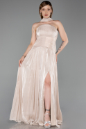 Robe de Soirée Longue Mousseline Beige ABU6635