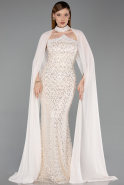 Robe de Soirée Longue Perlé Beige ABU6236