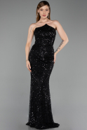 Robe de Soirée Longue Perlé Noir ABU6236