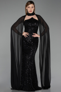 Robe de Soirée Longue Perlé Noir ABU6236