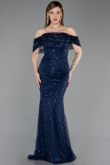 Robe de Soirée Longue Squameuse Bleu Marine ABU6237