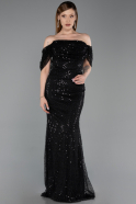 Robe de Soirée Longue Squameuse Noir ABU6237