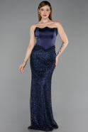Robe de Soirée Longue Perlé Bleu Marine ABU6238