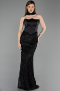 Robe de Soirée Longue Perlé Noir ABU6238