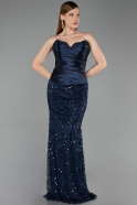 Robe de Soirée Longue Squameuse Bleu Marine ABU6242