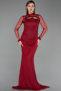 Robe de Soirée Longue Dantelle Rouge Bordeaux ABU6207