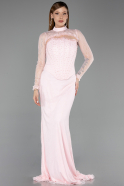 Robe de Soirée Longue Dantelle Poudre ABU6207