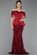 Robe de Soirée Longue Squameuse Rouge Bordeaux ABU6243