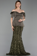 Robe de Soirée Longue Squameuse Kaki ABU6243