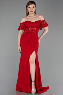Robe De Soirée Dantelle Longue Rouge ABU2261