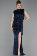 Robe de Soirée Longue Squameuse Bleu Marine ABU2752
