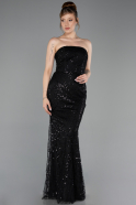 Robe de Soirée Longue Perlé Noir ABU6220