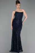 Robe de Soirée Longue Squameuse Bleu Marine ABU6224