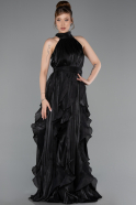 Robe de Soirée Longue Mousseline Noir ABU6227