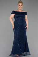 Robe Grande Taille Longue Perlé Bleu Marine ABU5936
