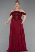 Robe de Soirée Grande Taille Longue Mousseline Rouge Bordeaux ABU6260