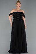 Robe de Soirée Grande Taille Longue Mousseline Noir ABU6260