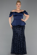 Robe de Soirée Grande Taille Longue Squameuse Bleu Marine ABU6262